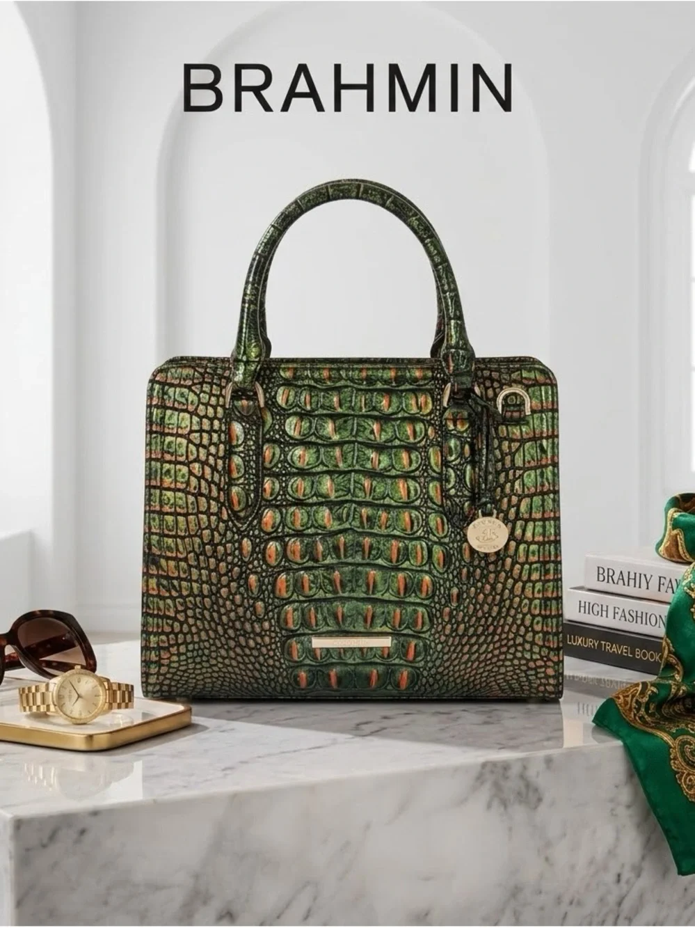 Brahmin Cami Satchel Samba Green Melbourne Leather